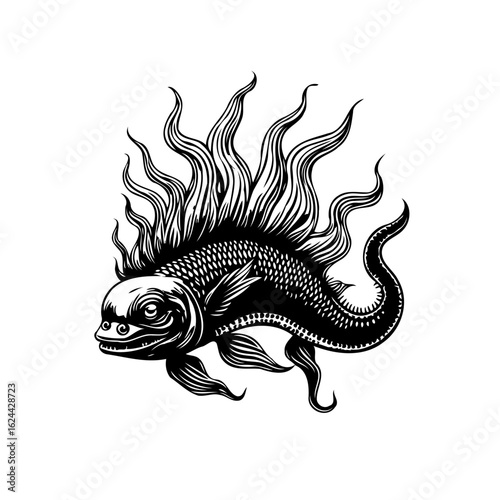 Mystical aquatic creature with radiant fins and scales, an enchanting illustration for fantasy artwork