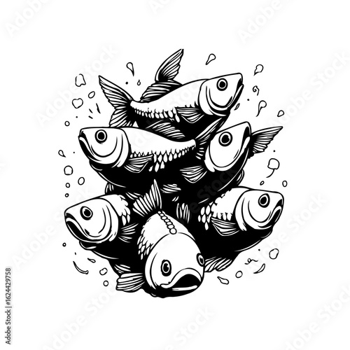 A shoal of fish swimming together a beautiful drawing of marine life and ecosystem preservation concept