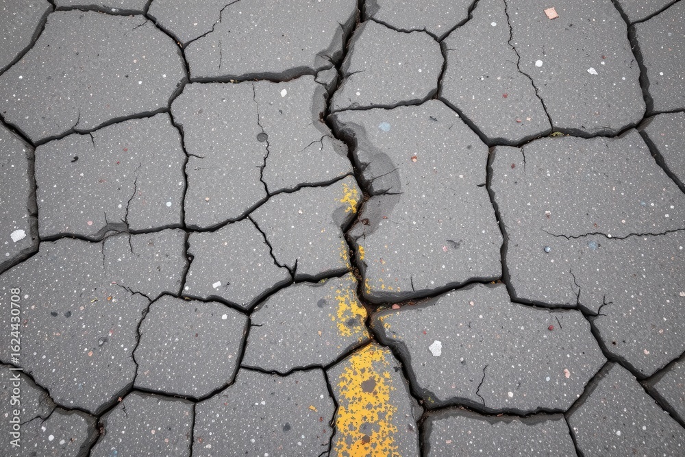 Obraz premium wide road surface with cracks along joints from repeated thermal cycling daily expansion and nightly contraction degrading integrity no punctuation marks or strange symbols here