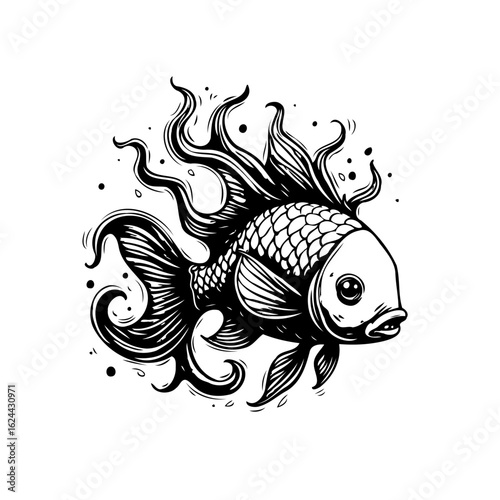 Monochrome exquisite fish art, beautifully detailed fish illustration, for prints, stickers, wallpapers, and more