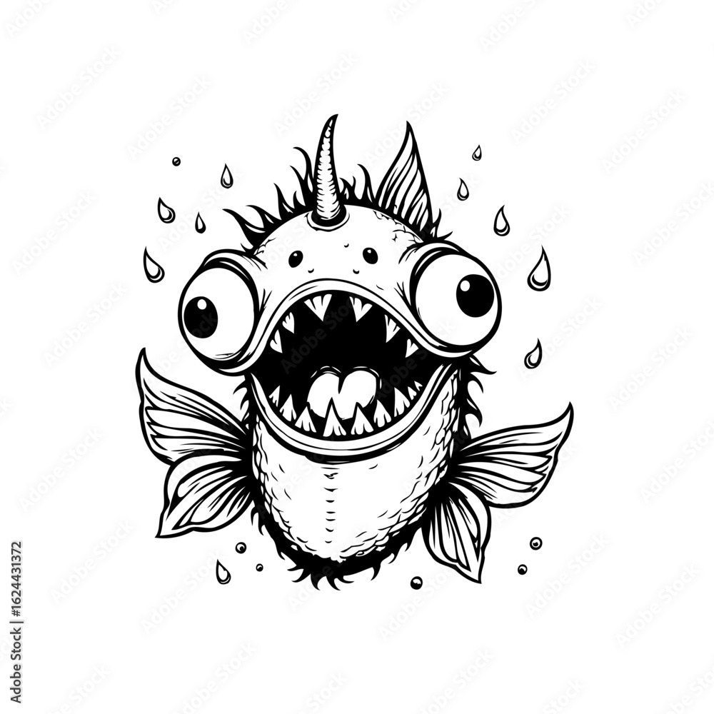 Obraz premium Monster with large eyes and sharp teeth creating a spooky and whimsical illustration style design