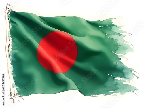 flag of Bangladesh with watercolor. water color painting