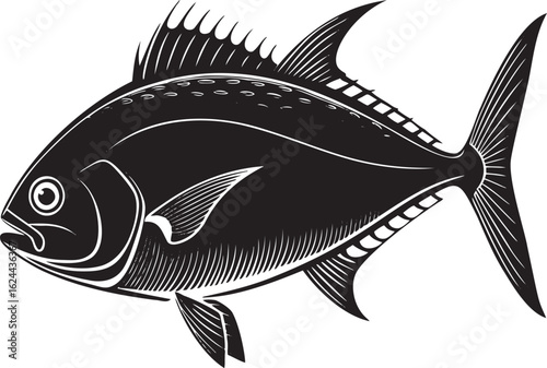 Black fish illustration black and white marine life