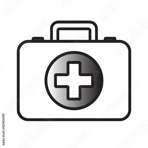 Minimalist first aid kit icon. Vector illustration of a medical emergency box with a health symbol for safety and preparedness.