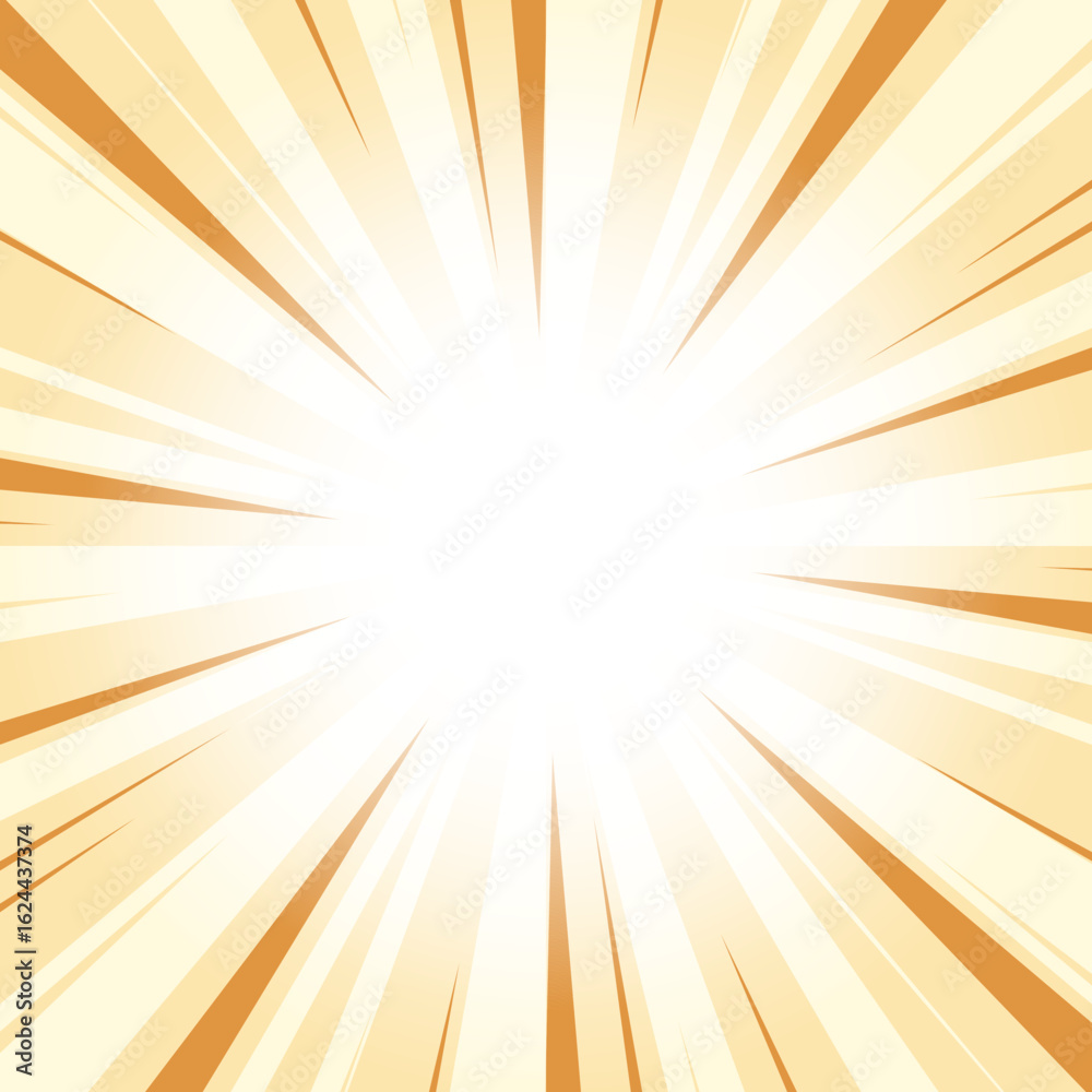 Obraz premium Abstract Butterscotch Orange Glowing Sunburst Background. Yellow Color Glow Effect Sunburst Background for Presentation, Banner, Poster, Flyer, Sales. Pop Art Poster for Summer and Spring Theme.