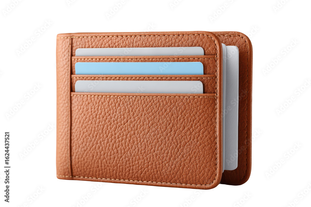Naklejka premium A brown leather wallet with multiple card slots, showcasing its textured surface and organized compartments for cards.