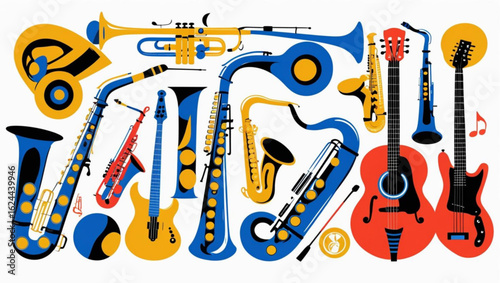 Modern Illustration of Jazz Band Instruments