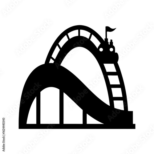 Roller coaster silhouette icon perfect for amusement ride visuals with transparent background  