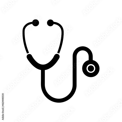Stethoscope silhouette icon for medical logo and healthcare use with transparent background