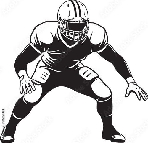 American football player in defensive stance mascot silhouette