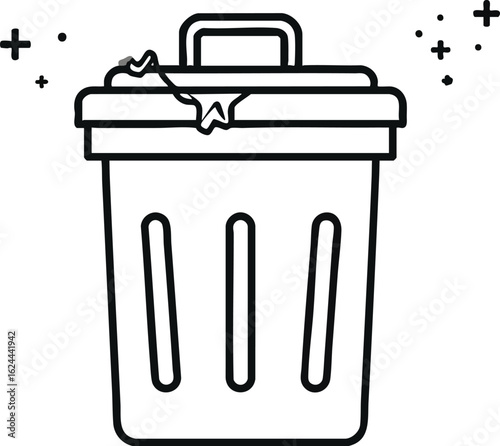Vector icon of a metal trash can symbol with a recycle button, illustrating a garbage bin for waste deletion on the web