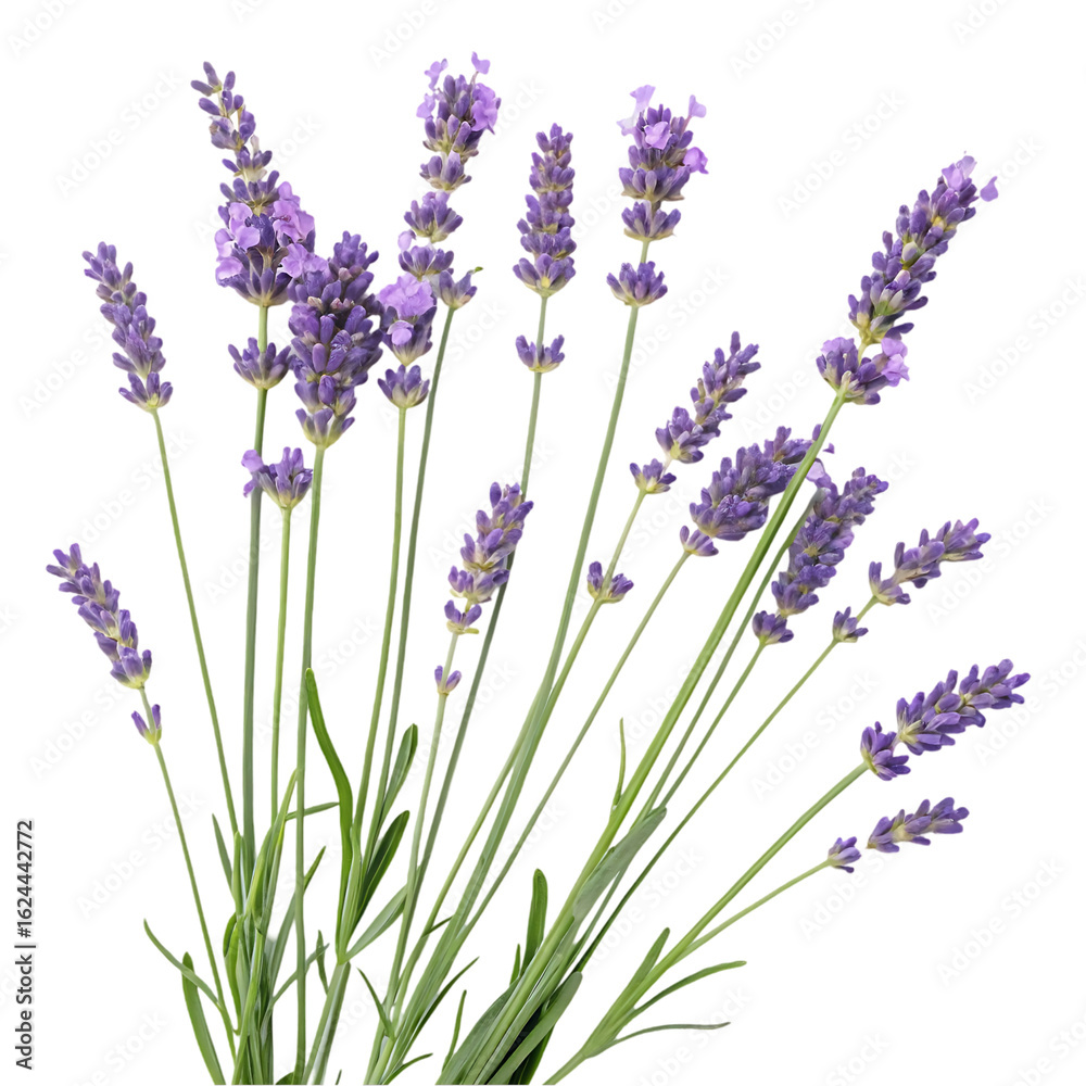 Naklejka premium Lavender Flowers and Stems on White