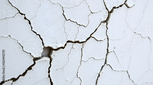 Cracked white paint creating abstract pattern on wall surface