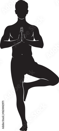 Man practicing yoga tree pose balance a calming silhouette