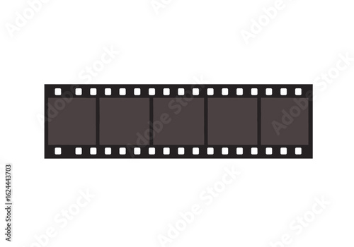 Film strip with five frames black edges and square perforations on top and bottom