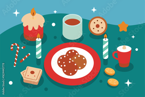 flat lay of a christmas party table setup with co.eps