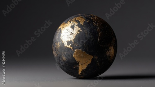 The globe showcasing a modern artistic interpretation of Earth in black and gold.