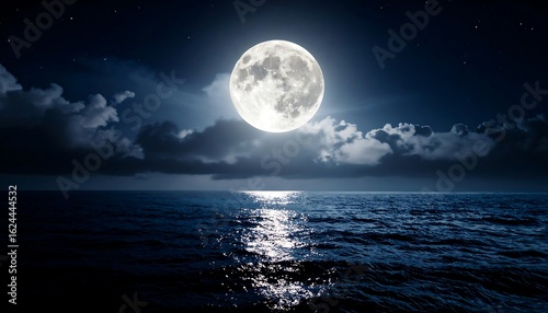 Full moon over a dark ocean