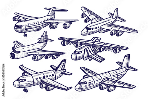 Aviation Blueprint: A collection of meticulously detailed airplane sketches, each offering a unique perspective on the wonders of flight, from passenger jets to cargo carriers, drawn in a timeless.