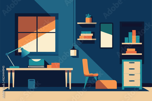 flat vector of a dorm room with minimal furniture .eps