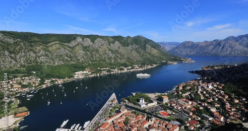 Locked off 4K motion of the city of Kotor, the old Mediterranean port of Kotor is surrounded by a fortification wall built during the Venetian period, it is a UNESCO World Heritage, Kotor, Montenegro