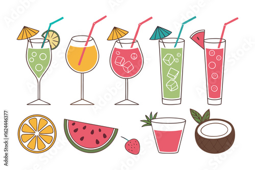 Tropical Refreshments: a vibrant collection of refreshing tropical drinks and fruits