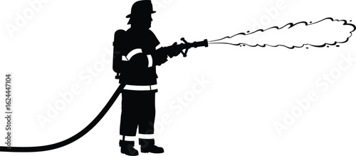 Firefighter silhouette spraying water