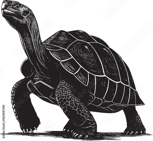 Ancient reptile walking with textured shell tortoise