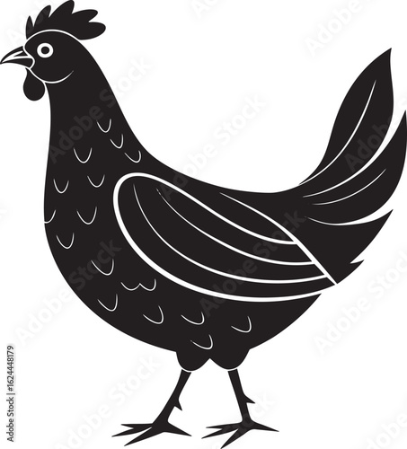 Black chicken with white accents poultry fowl
