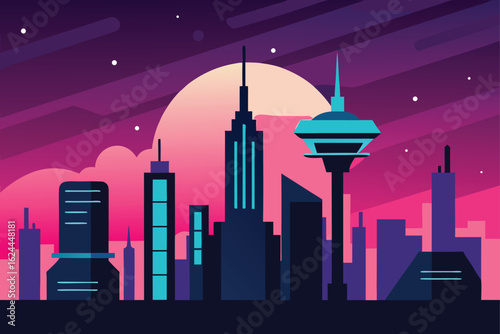 futuristic skyline with sci fi buildings   (1).eps
