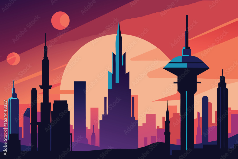 Obraz premium futuristic skyline with sci fi buildings .eps