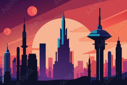 futuristic skyline with sci fi buildings  .eps