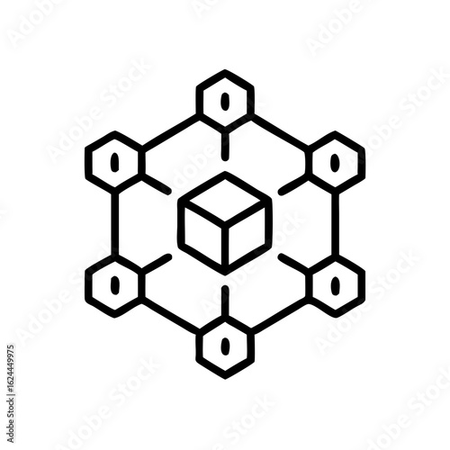 Blockchain network graphic icon in modern flat style  