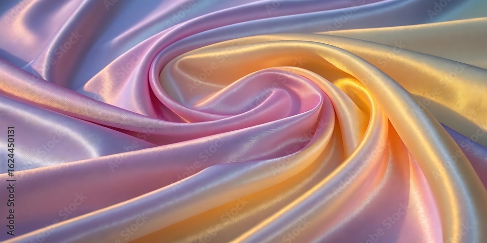 Obraz premium High-Resolution Macro Photograph of Flowing Iridescent Silk Fabric in a Swirl of Lavender, Pink, and Gold