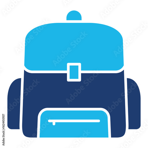 School Bag Icon In Blue Monochrome Flat Design, Vector Illustration