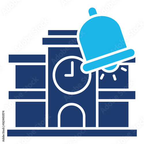Bell Icon In Blue Monochrome Flat Design, Vector Illustration