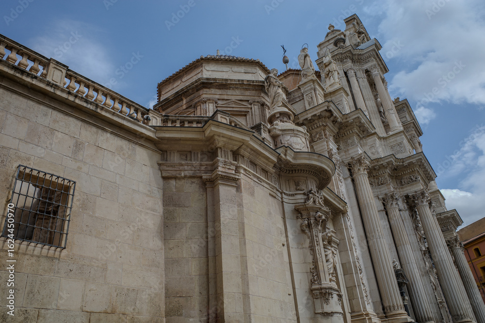 Obraz premium Side of the facade of Murcia Cathedral, after restoration, recovering its original color