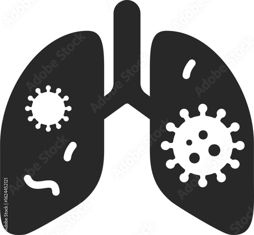 Virus infecting lungs representing respiratory disease, flu infection, and health risk.
