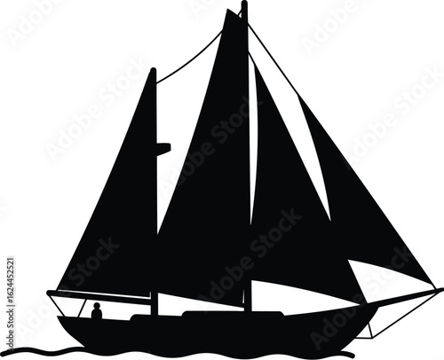 Black silhouette sailboat on water