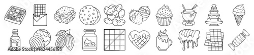 Collection of hand drawn chocolate sweets and desserts with outline style
