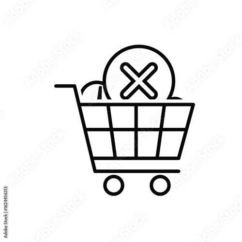 Shopping failed icon. E-commerce. Shopping cart with a cross. market, sale, buy. outline design style.