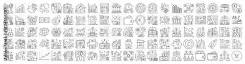 Collection of Line Art Finance and Investment Icons Depicting Financial Themes