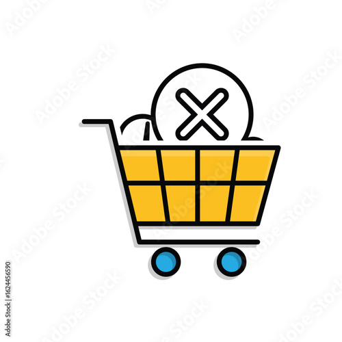 Shopping failed icon. E-commerce. Shopping cart with a cross. market, sale, buy. mixed design style.
