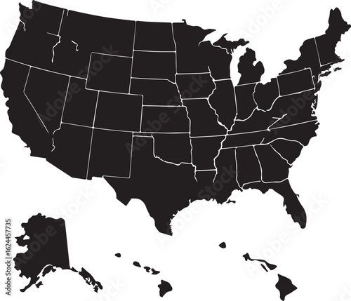 USA map with states isolated on a white background.