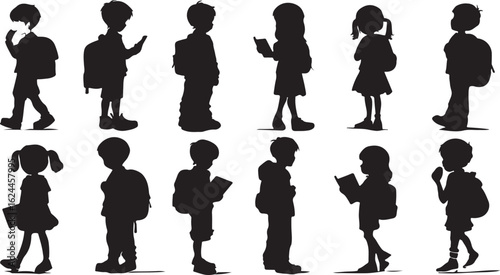 Business people silhouettes vector set showing men and women walking and posing in black shadow style.