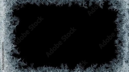 Polar Ice Crystal Frame Design: Transparent Geometric Ice Patterns on Black Background for Winter Theme Visual Systems