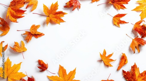 The vibrant display of autumn leaves framing a bright background.