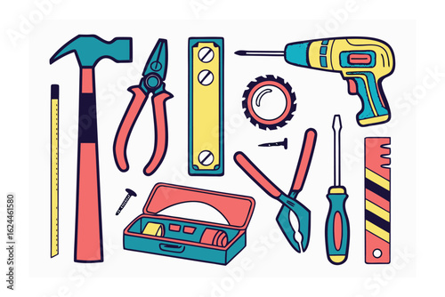 Assorted Hand Tools: A comprehensive set of various hand tools, carefully arranged for visual appeal, ideal for DIY, home improvement projects, and crafting.
