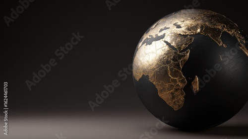 The Artistic Globe Displaying a Golden World Map on a Dark Background