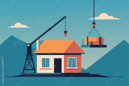 house being lifted by a giant crane vector for con.eps